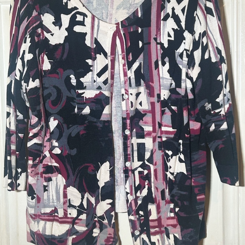 Christopher & Banks Multicolor Abstract Cardigan